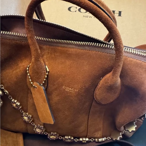 Coach Suede Satchel in Rich Chestnut Brown with Gold Hardware - Picture 10 of 12